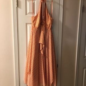 Orange print halter dress